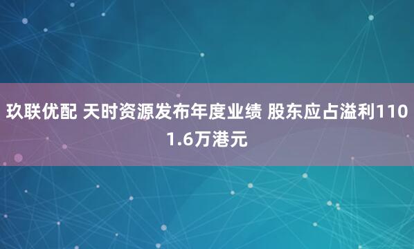 玖联优配 天时资源发布年度业绩 股东应占溢利1101.6万港元